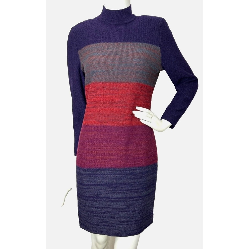 Vintage 1980s Color Block Knit Sweater Dress Small Jennifer Roberts Rizik Bros